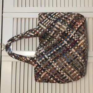 Italian Leather Multicolor Woven Tote Bag